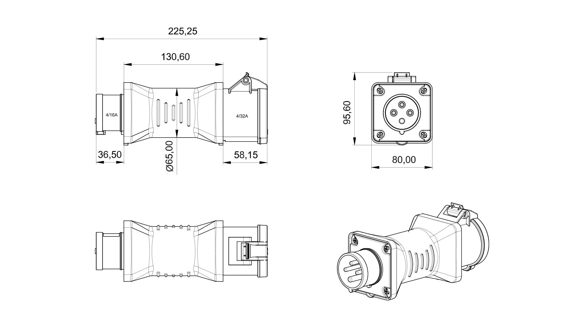 BEMIS 4/16A Fiş - 4/32A Priz CEE Norm Adaptör — ürün görseli