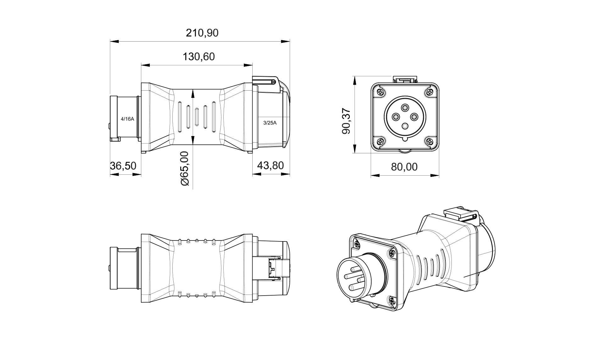BEMIS 4/16A Fiş - 3/25A Priz CEE Norm Adaptör — ürün görseli