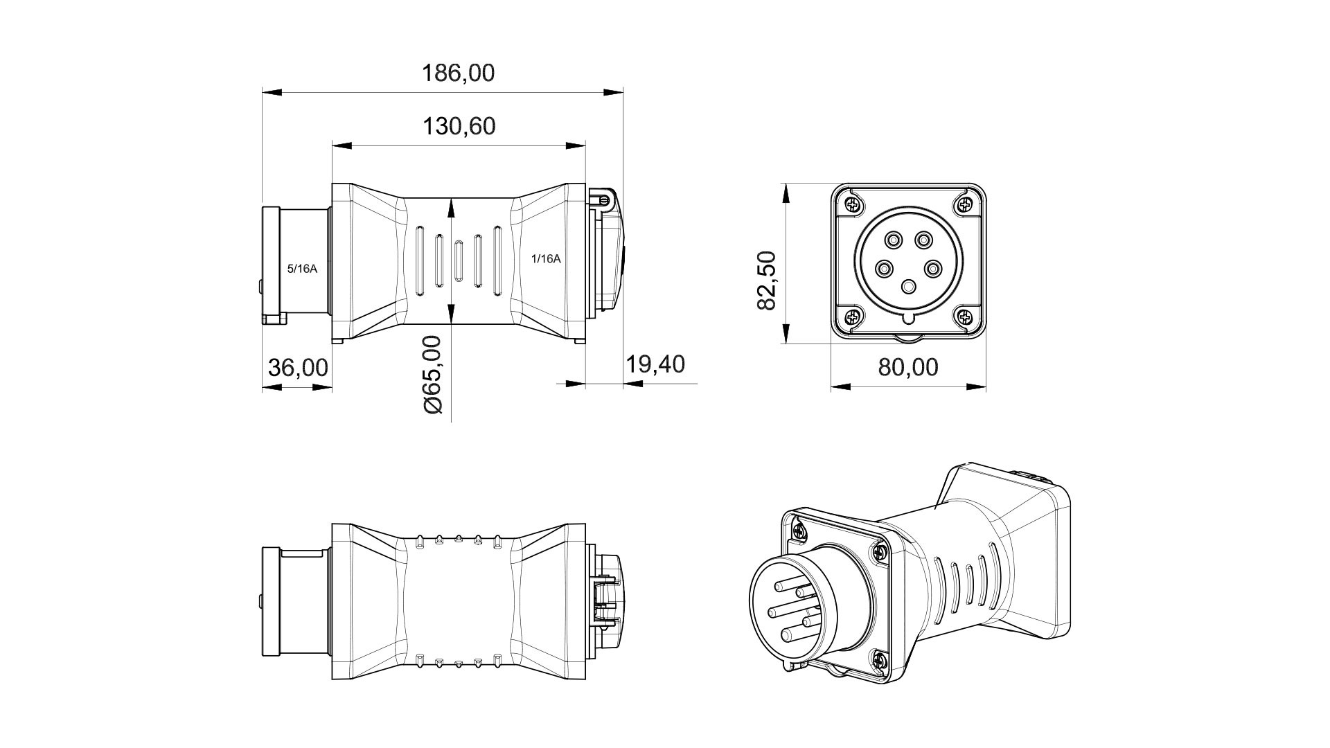 BEMIS 5/16A Fiş - 1/16A Priz CEE Norm Adaptör — ürün görseli