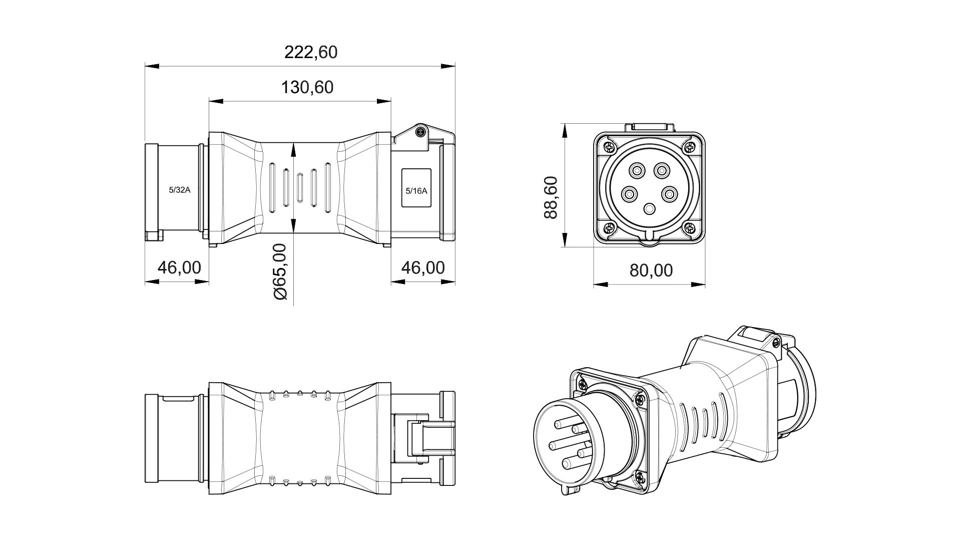 BEMIS 5/32A Fiş - 5/16A Priz CEE Norm Adaptör — ürün görseli