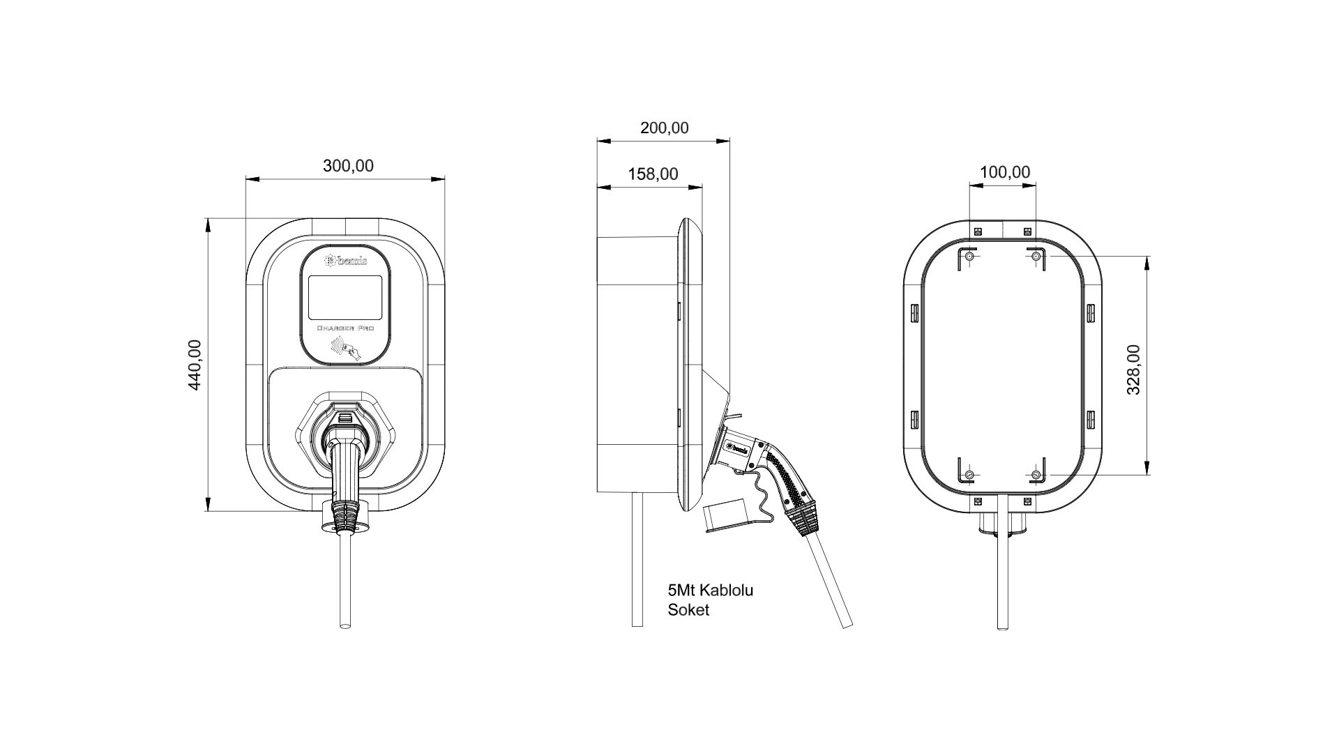 BEMIS Model 2 Charger Pro 2 — 22 kW Kablolu (WiFi/OCPP) — ürün görseli