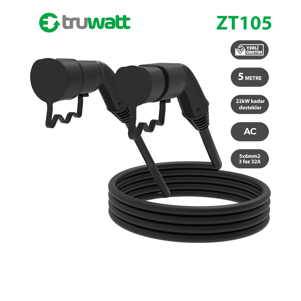 TRUWATT ZT105 Type 2 Şarj Kablosu — 5 m / 22 kW — ürün görseli