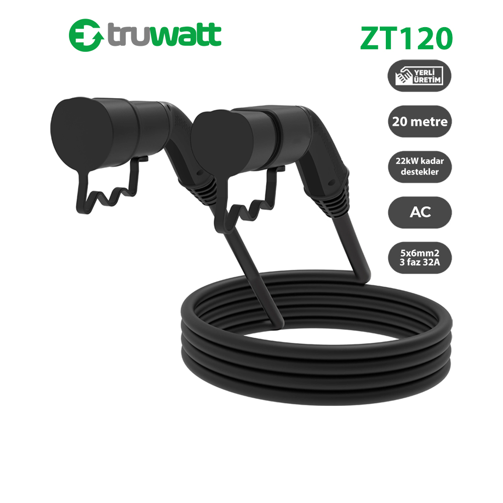 TRUWATT ZT120 Type 2 Şarj Kablosu — 20 m / 22 kW — ürün görseli