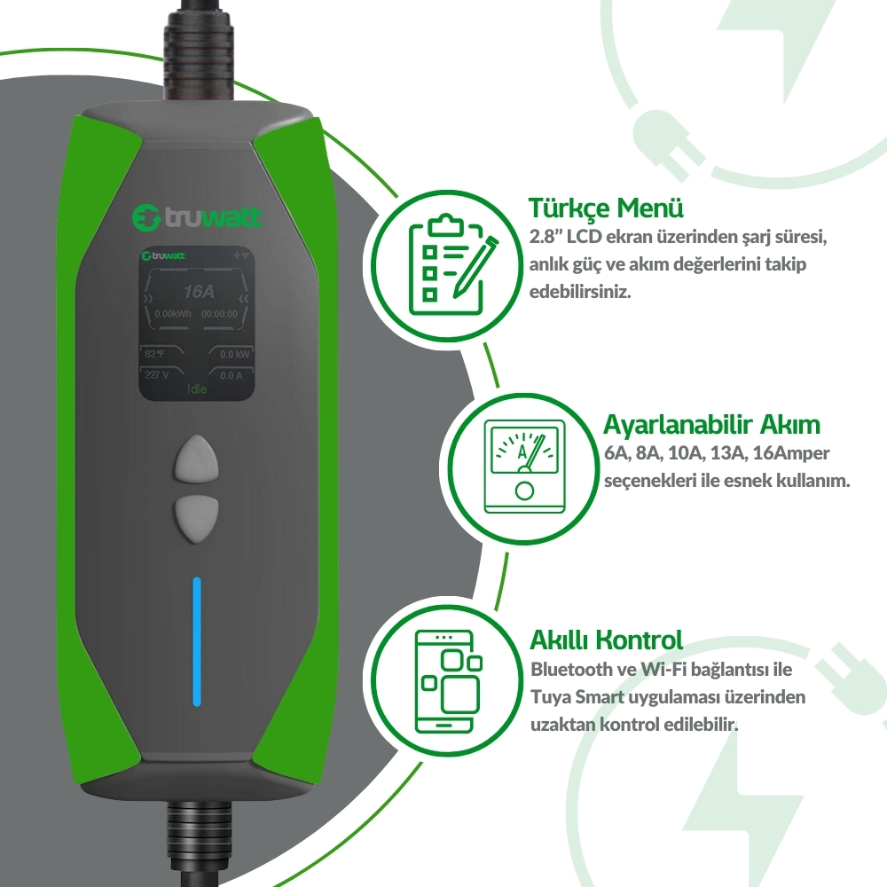 TRUWATT ZT215 Taşınabilir Şarj Cihazı 16A/3,5 kW/220V (15 metre) — ürün görseli