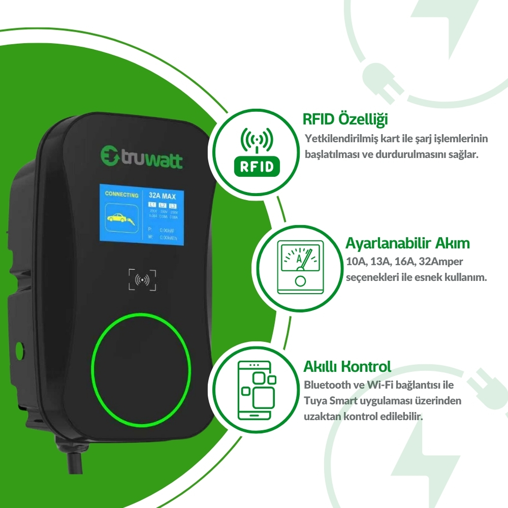 TRUWATT ZTD610 Duvar Tipi Şarj Cihazı 32A/22 kW/380V (10 metre) — ürün görseli