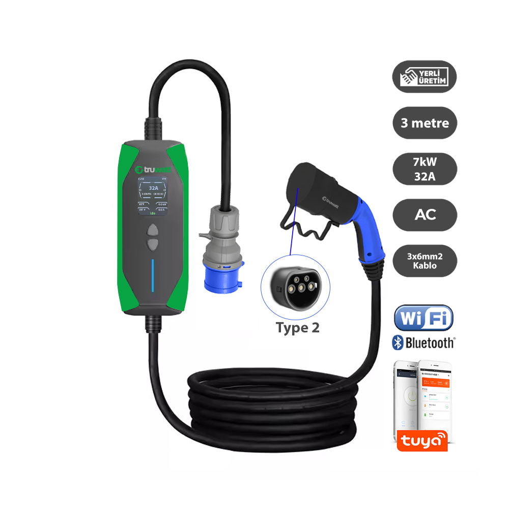 TRUWATT ZT303 Taşınabilir Şarj Cihazı 32A/7 kW/220V (3 metre) — ürün görseli